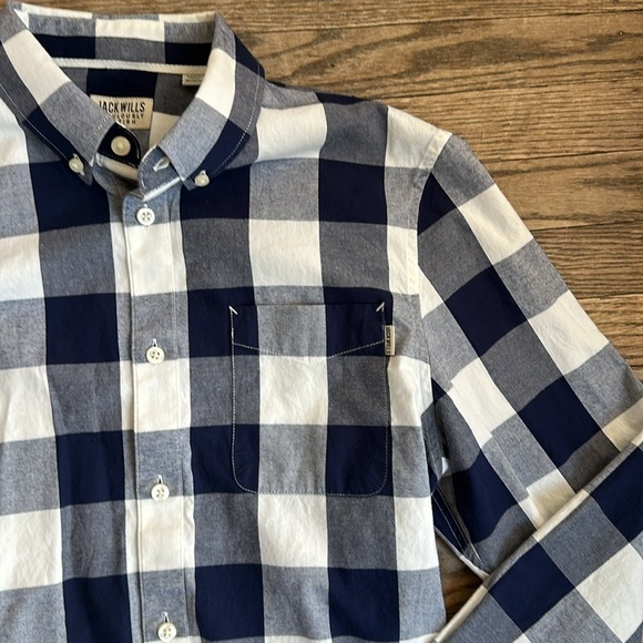 Jack Wills Men's Buffalo Check Navy White Shirt Medium EUC - Picture 4 of 8